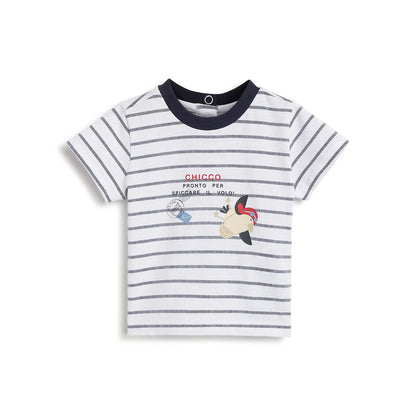 Boys White Striped Cotton T-shirt