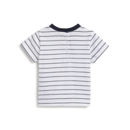 Boys White Striped Cotton T-shirt