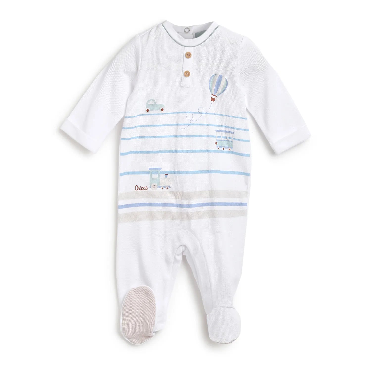 Boys White Striped Leg Opening Babysuit