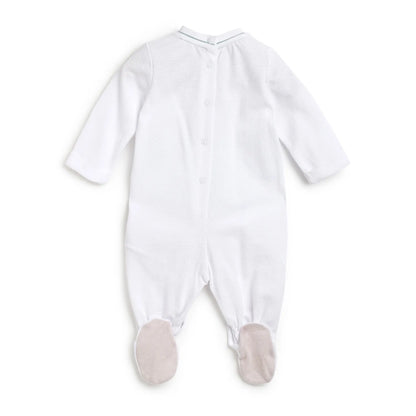 Boys White Striped Leg Opening Babysuit