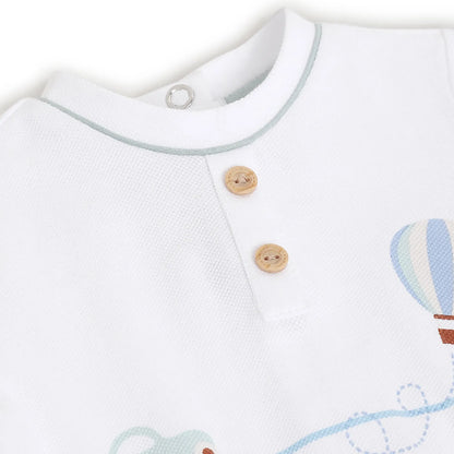 Boys White Striped Leg Opening Babysuit