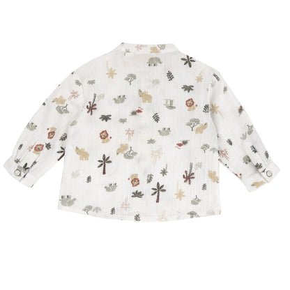 Boys White Tropical Printed Shirt