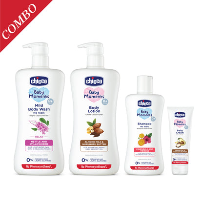 Combo Baby Moments Mild Body Wash Relax 500 ml &amp; Body Lotion 500 ml &amp; Shampoo 200 ml &amp; Baby Cream 100 ml