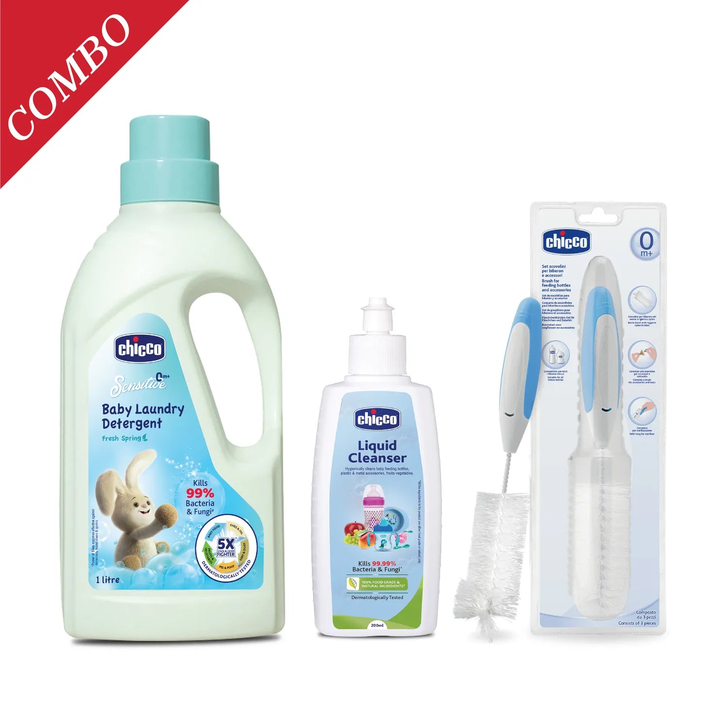 Combo Laundry Detergent Fresh Spring 1000ml &amp; Liquid Cleanser 200ml &amp; Bottle Brush 3 In 1