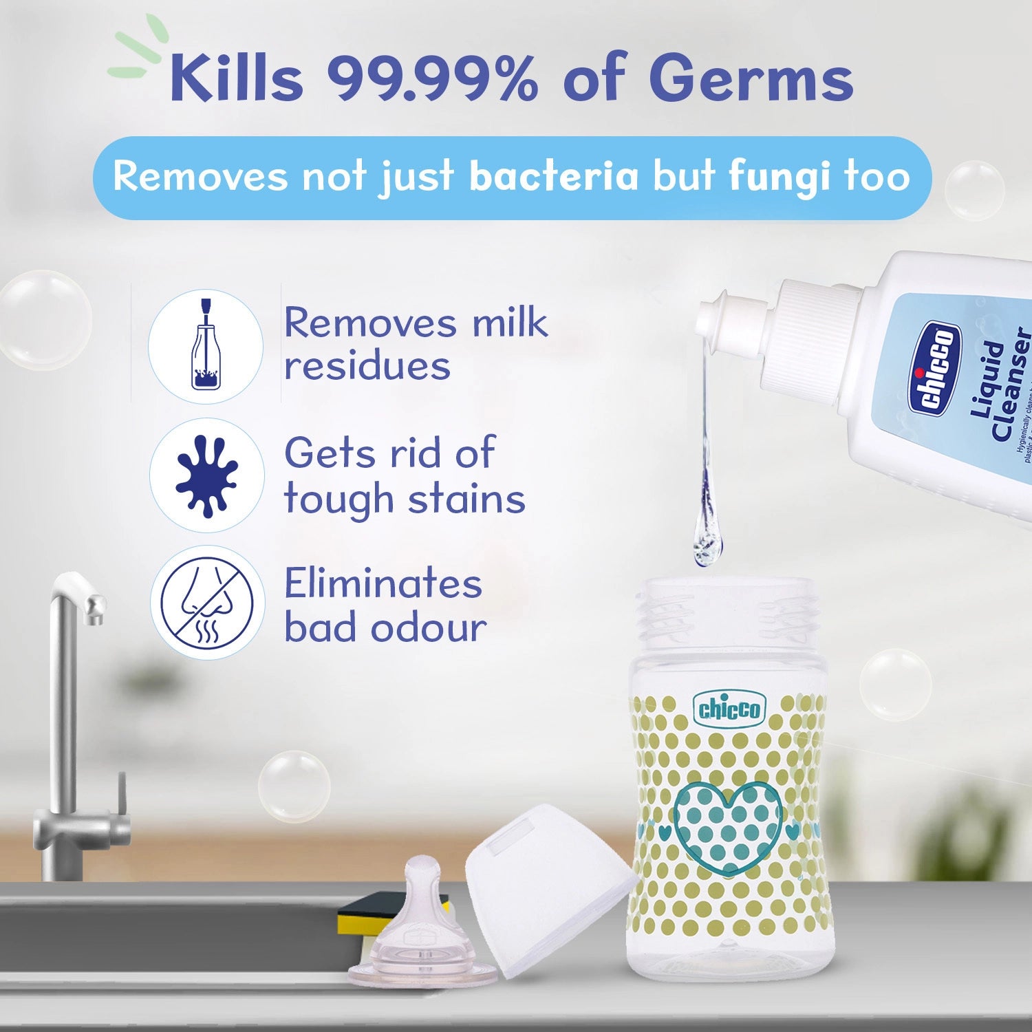 Combo Laundry Detergent Fresh Spring 1000ml &amp; Liquid Cleanser 200ml &amp; Bottle Brush 3 In 1