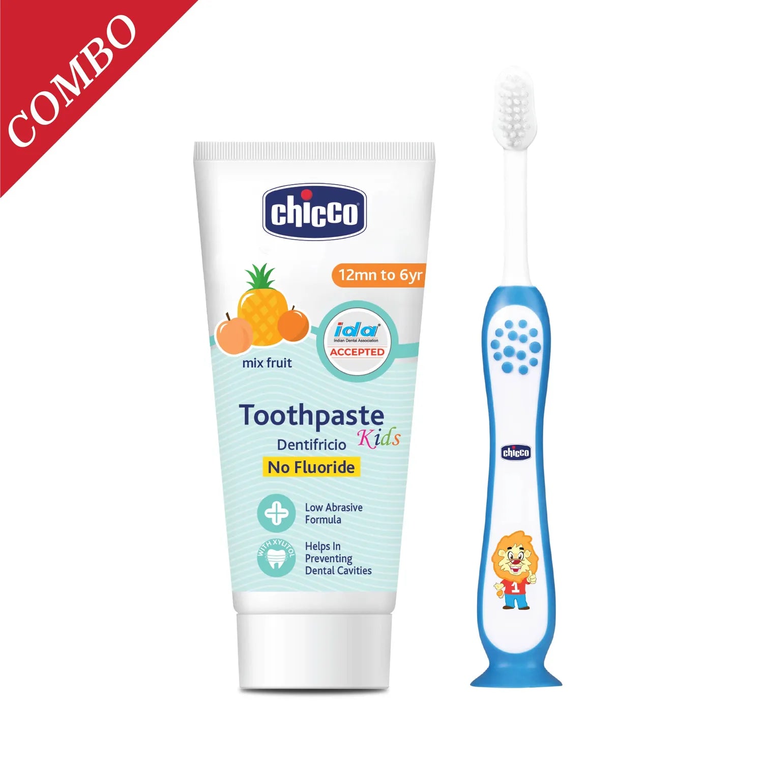 Combo Mixed Fruit Toothpaste 12M to 6Y 50 g & Toothbrush Blue 3Y to 8Y