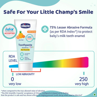 Combo Mixed Fruit Toothpaste 12M to 6Y 50 g &amp; Toothbrush Blue 3Y to 8Y