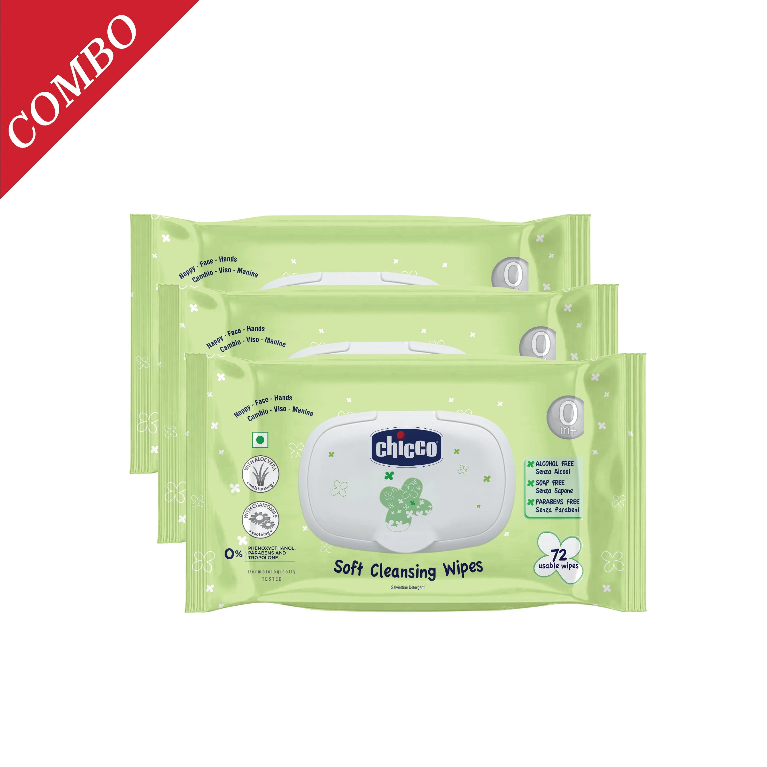 Combo Soft Cleansing Wipes Fliptop Pack of 3  216 Pcs