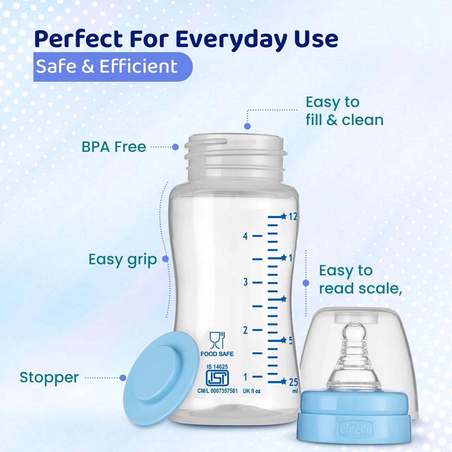 Feed Easy Baby Bottle 125ml Slow Flow 0M+ Blue