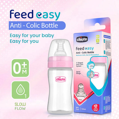 Feed Easy Baby Bottle 125ml Slow Flow 0M+ Pink