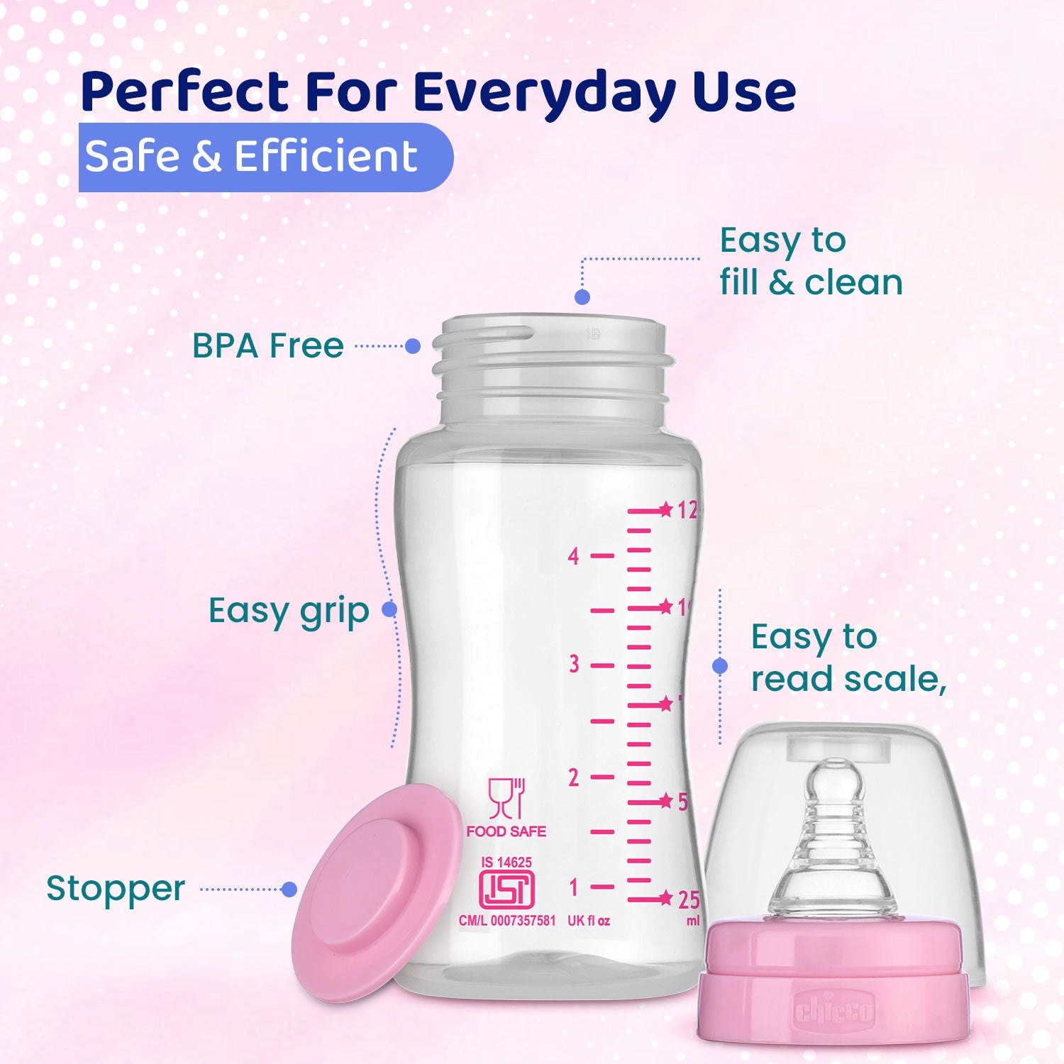 Feed Easy Baby Bottle 125ml Slow Flow 0M+ Pink