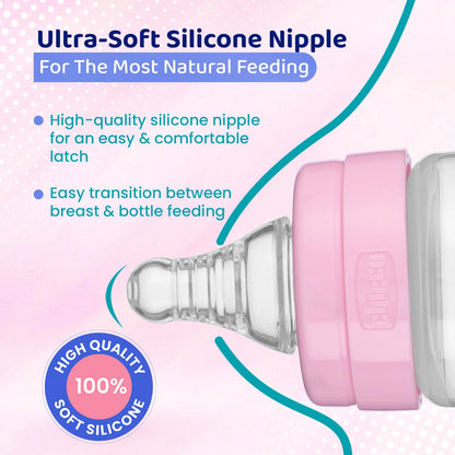 Feed Easy Baby Bottle 125ml Slow Flow 0M+ Pink