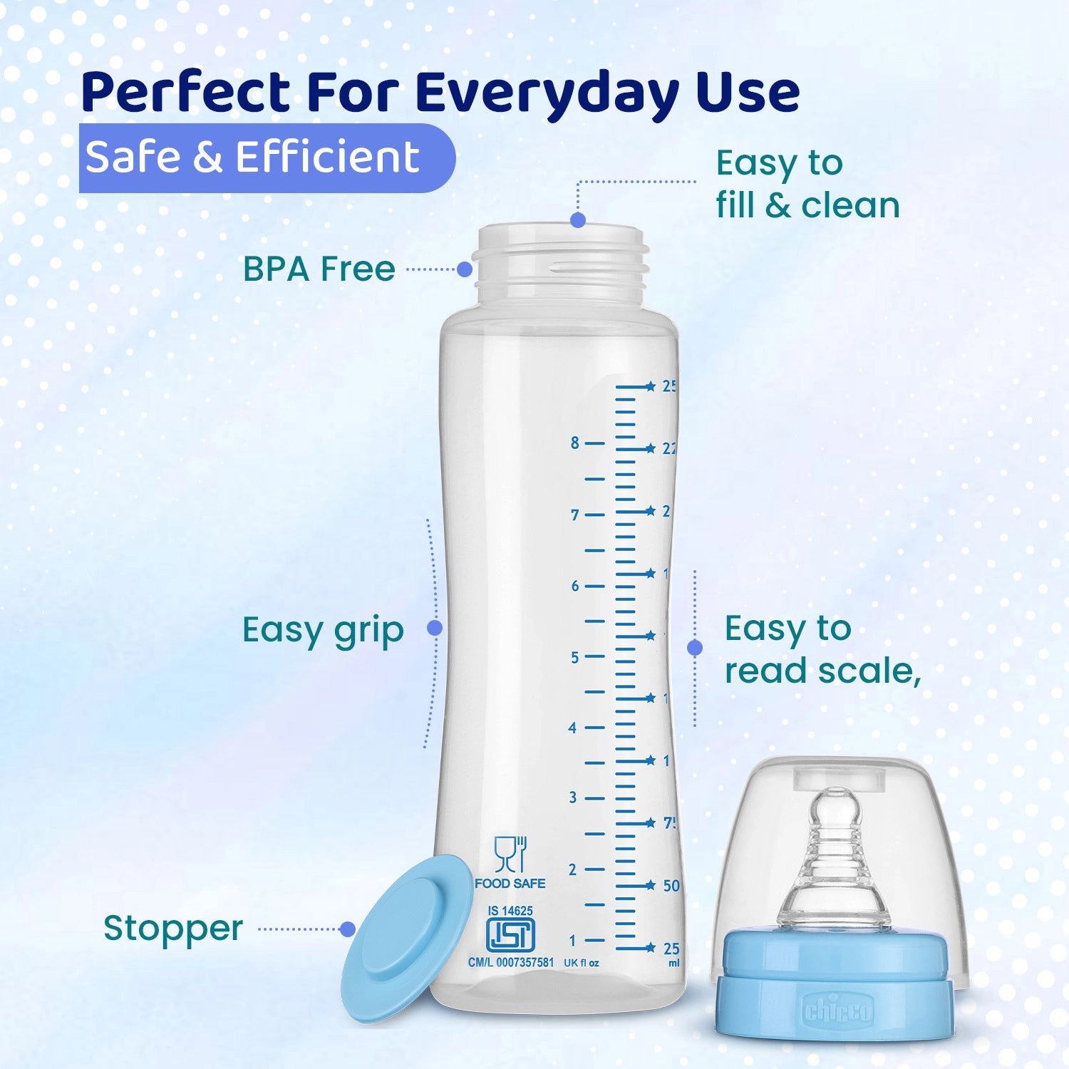 Feed Easy Baby Bottle 250ml Blue Medium 2M+
