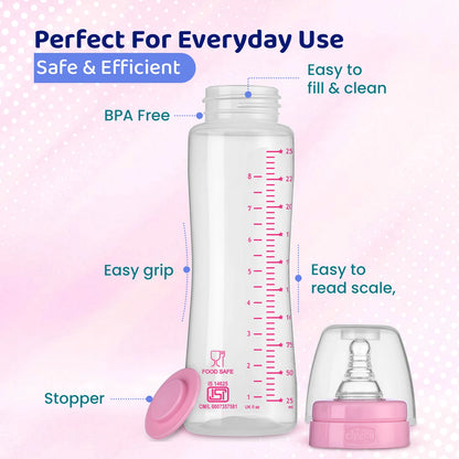 Feed Easy Baby Bottle 250ml Pink Medium 2M+