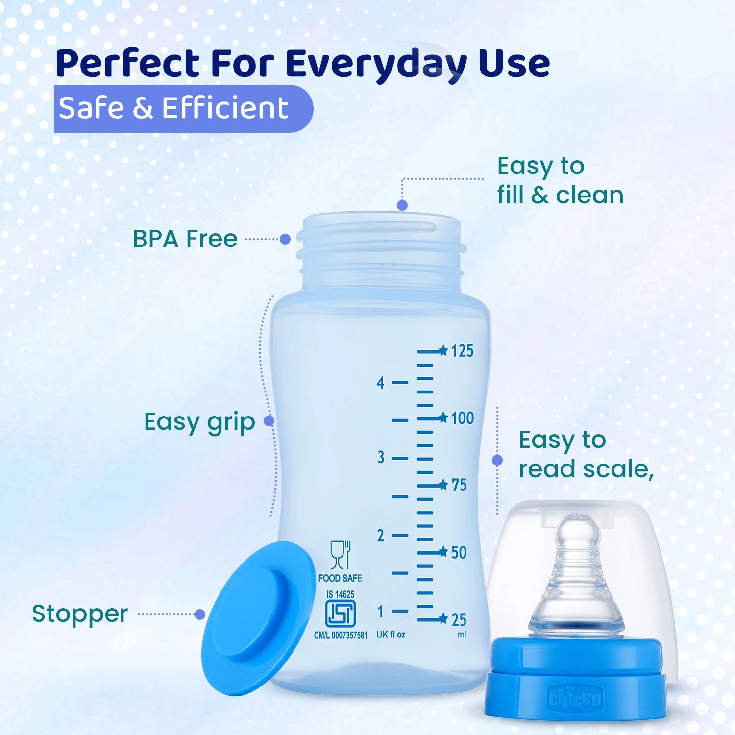 Feed Easy Baby Colored Bottle 125 ml Slow Flow 0M+ Blue