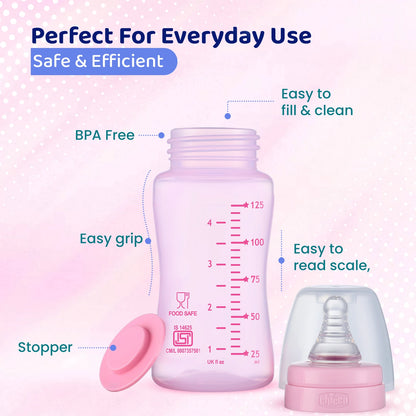 Feed Easy Baby Colored Bottle 125 ml Slow Flow 0M+ Pink