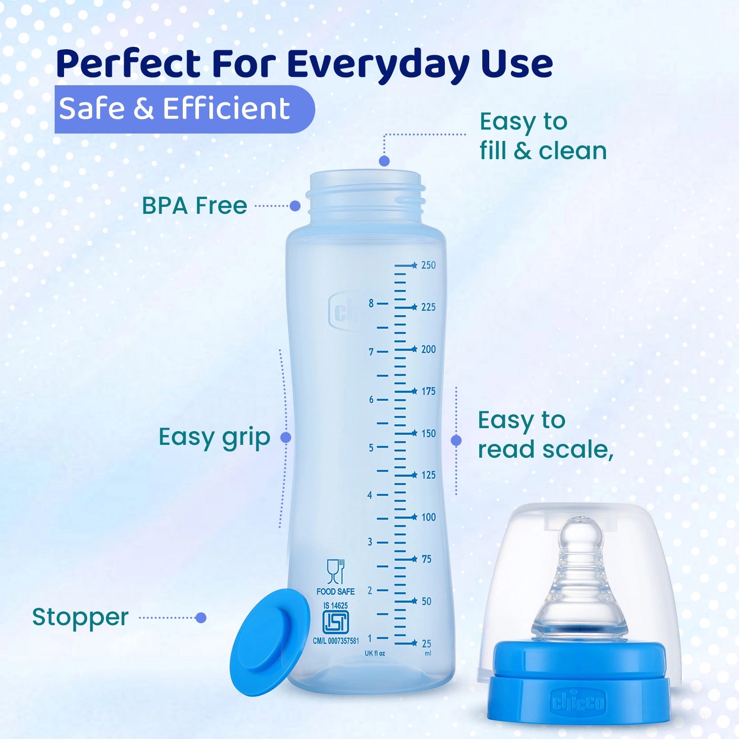 Feed Easy Baby Colored Bottle 250 ml Medium Flow 2M+ Blue
