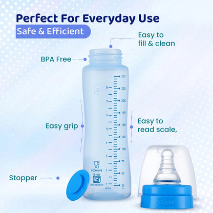 Feed Easy Baby Colored Bottle 250 ml Medium Flow 2M+ Blue