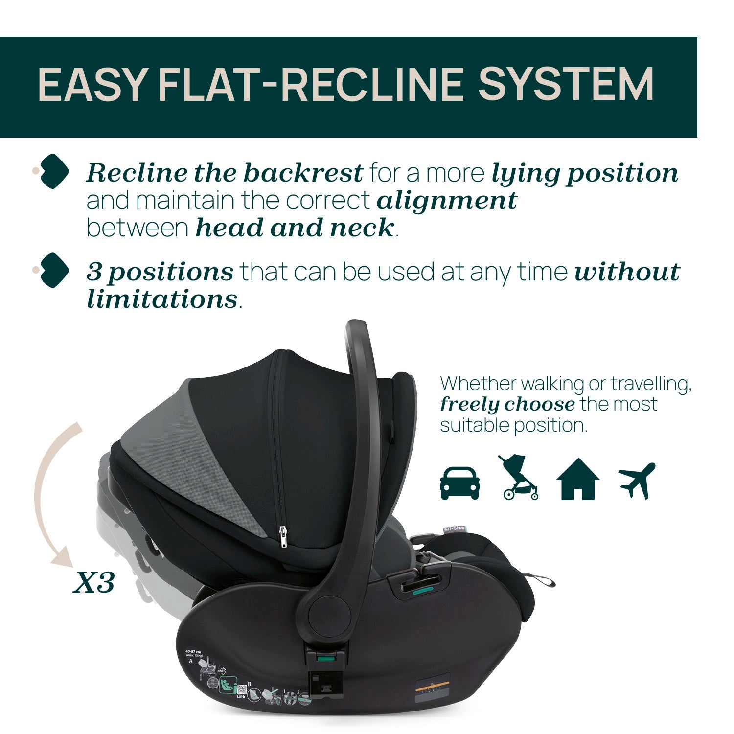 First Seat Recline I Size Baby Car Seat Black Satin