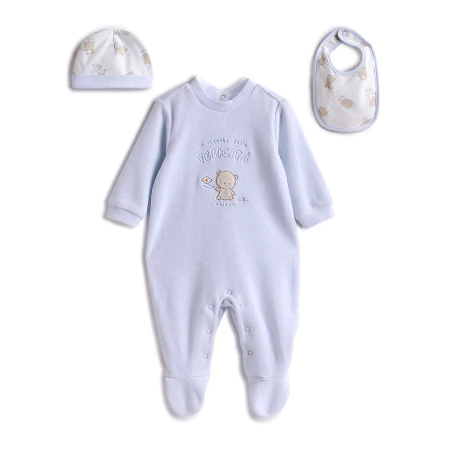 Gift Box  Babysuit and Bib and Cap Blue