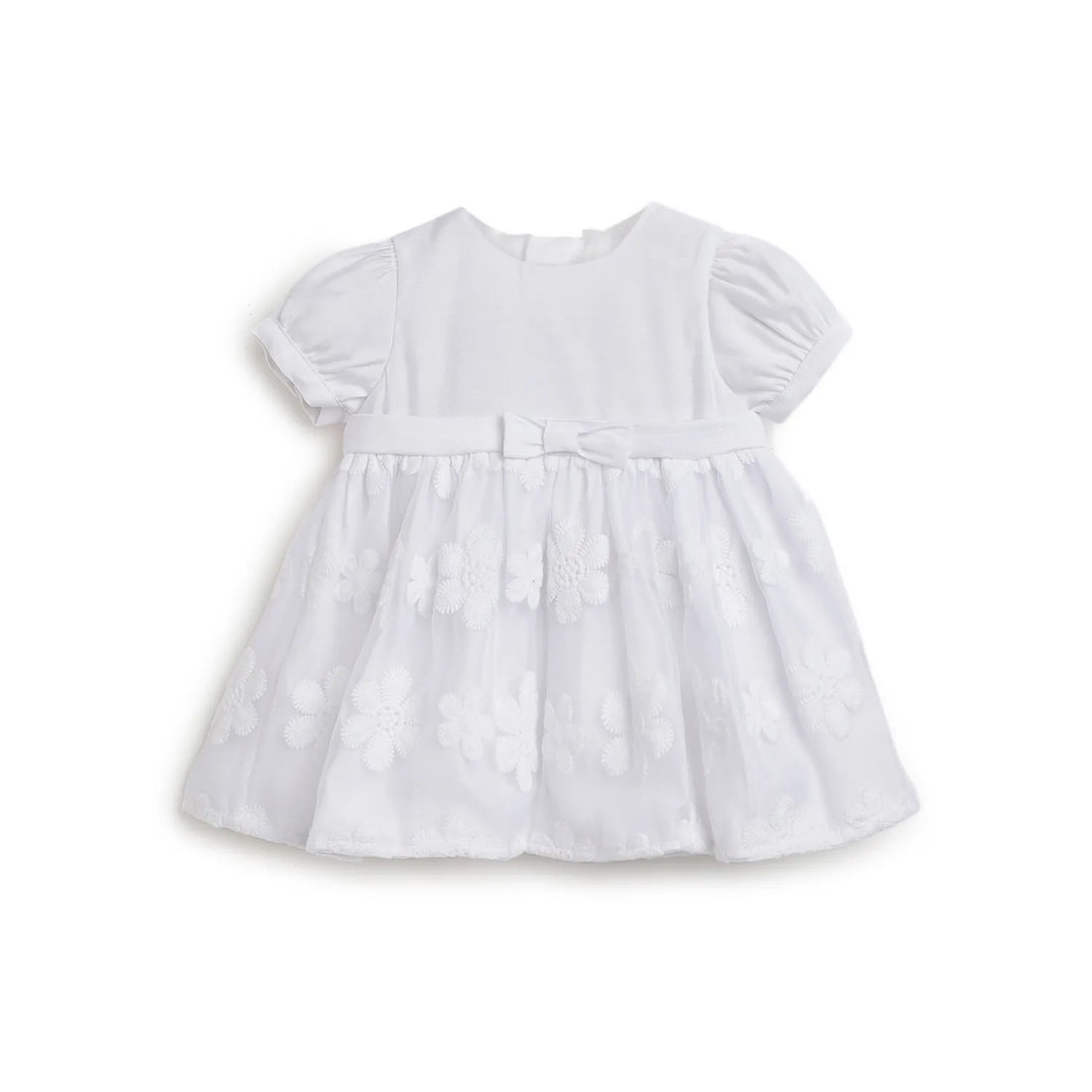 Girls White Floral Printed Dress