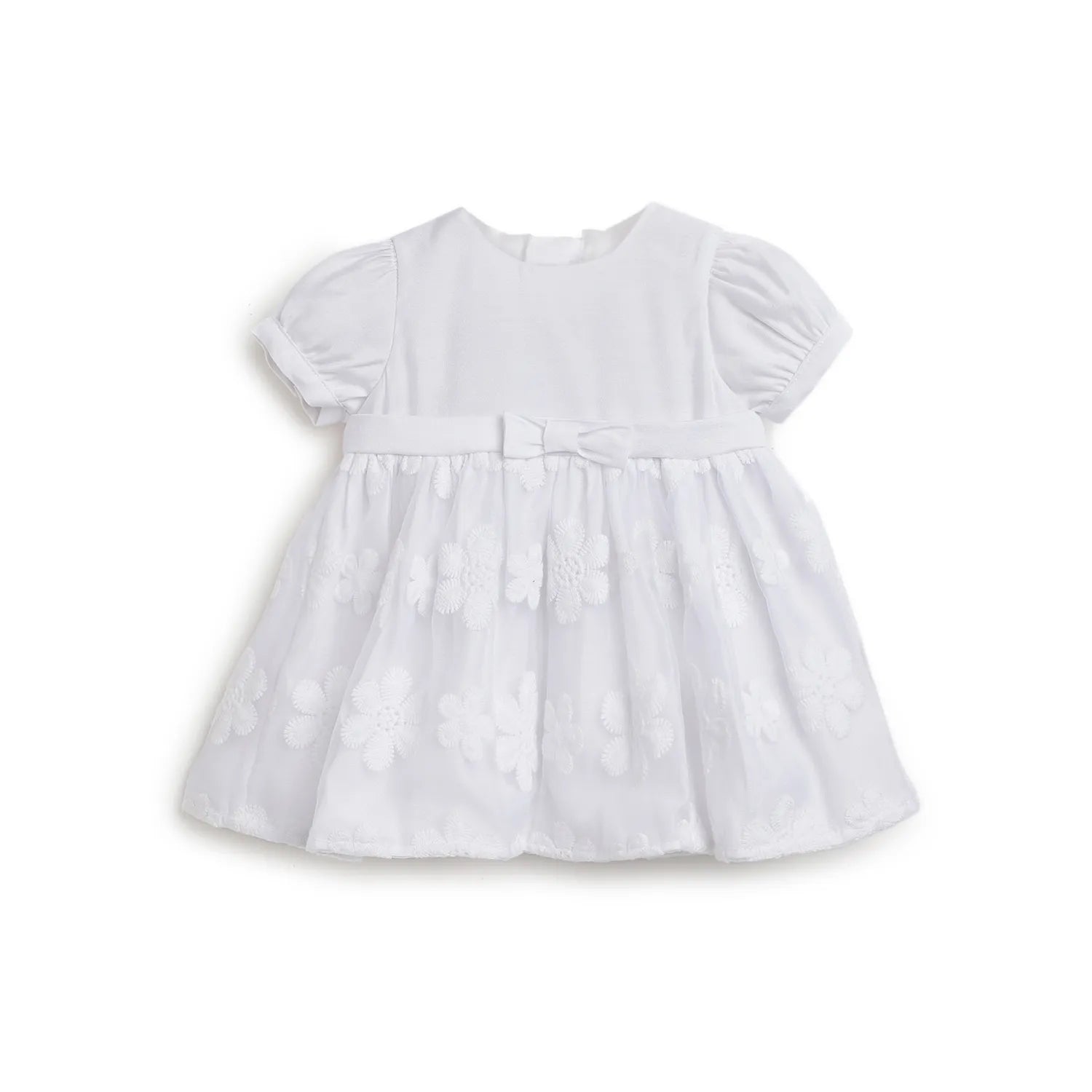 Girls White Floral Printed Dress