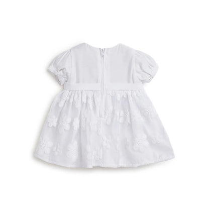 Girls White Floral Printed Dress