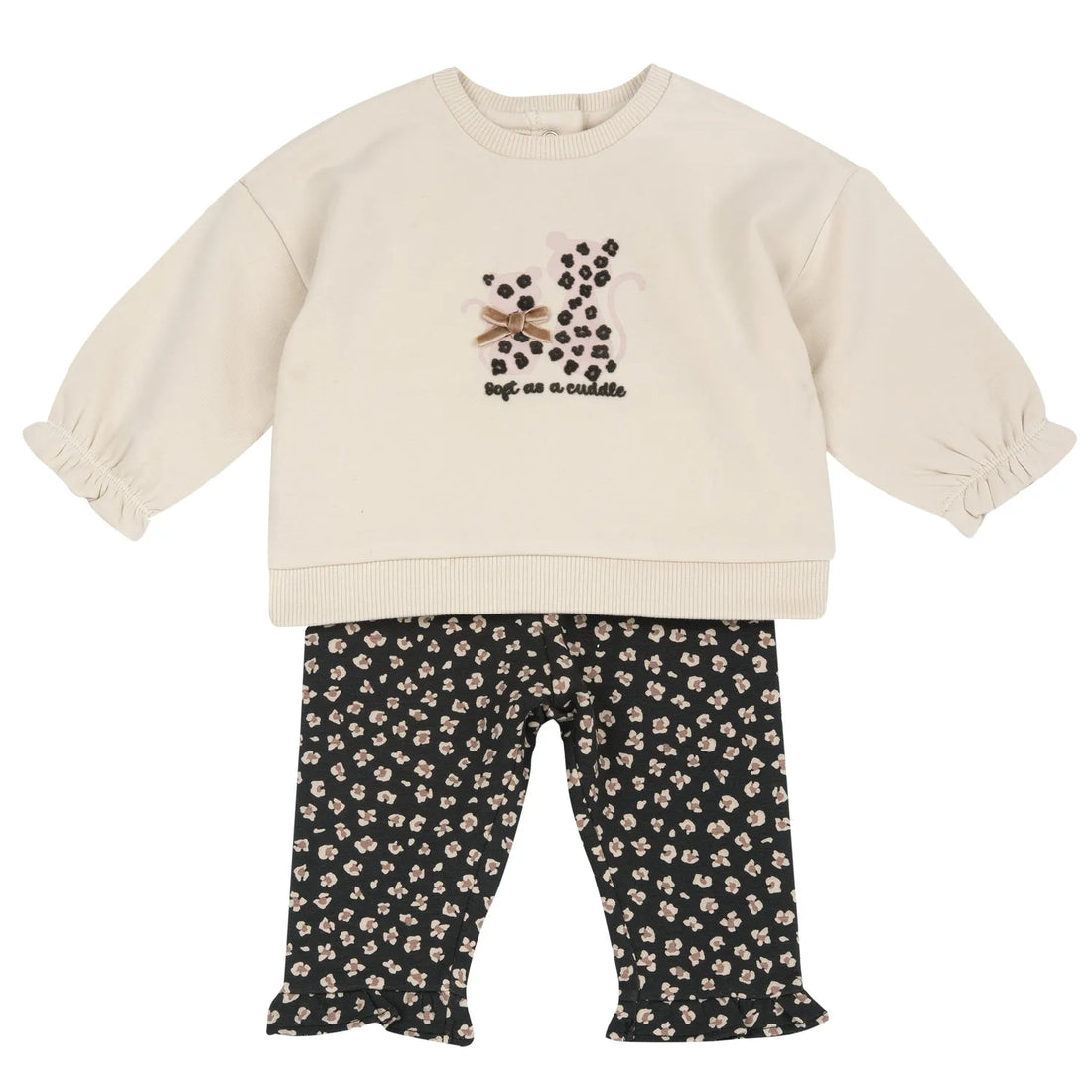 Girls Beige &amp; Grey Applique Sweatshirt with Leggings