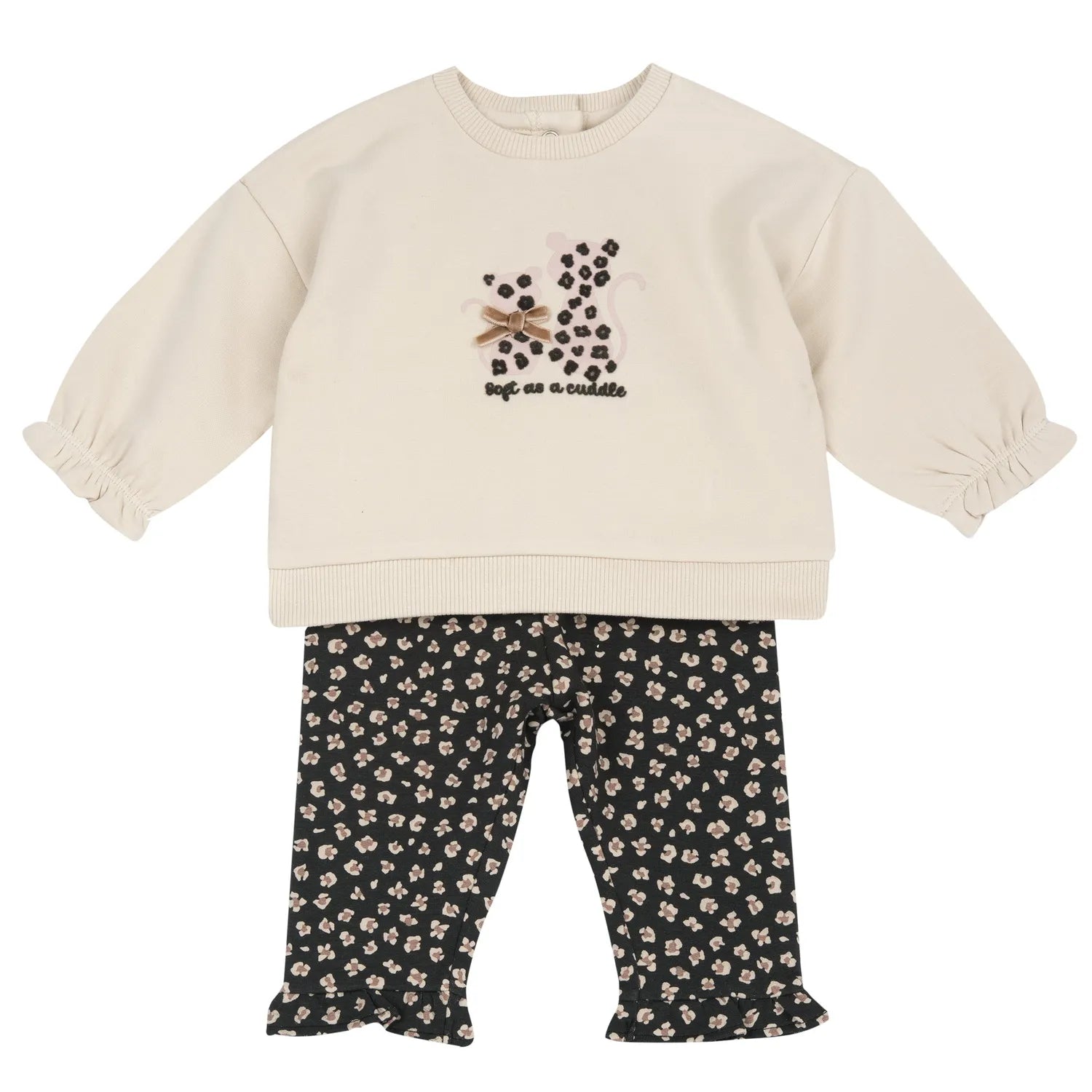 Girls Beige &amp; Grey Applique Sweatshirt with Leggings
