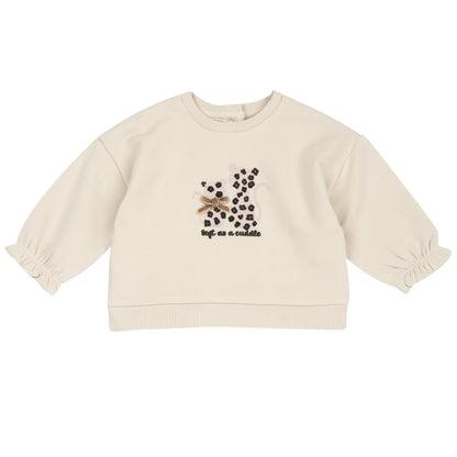 Girls Beige &amp; Grey Applique Sweatshirt with Leggings