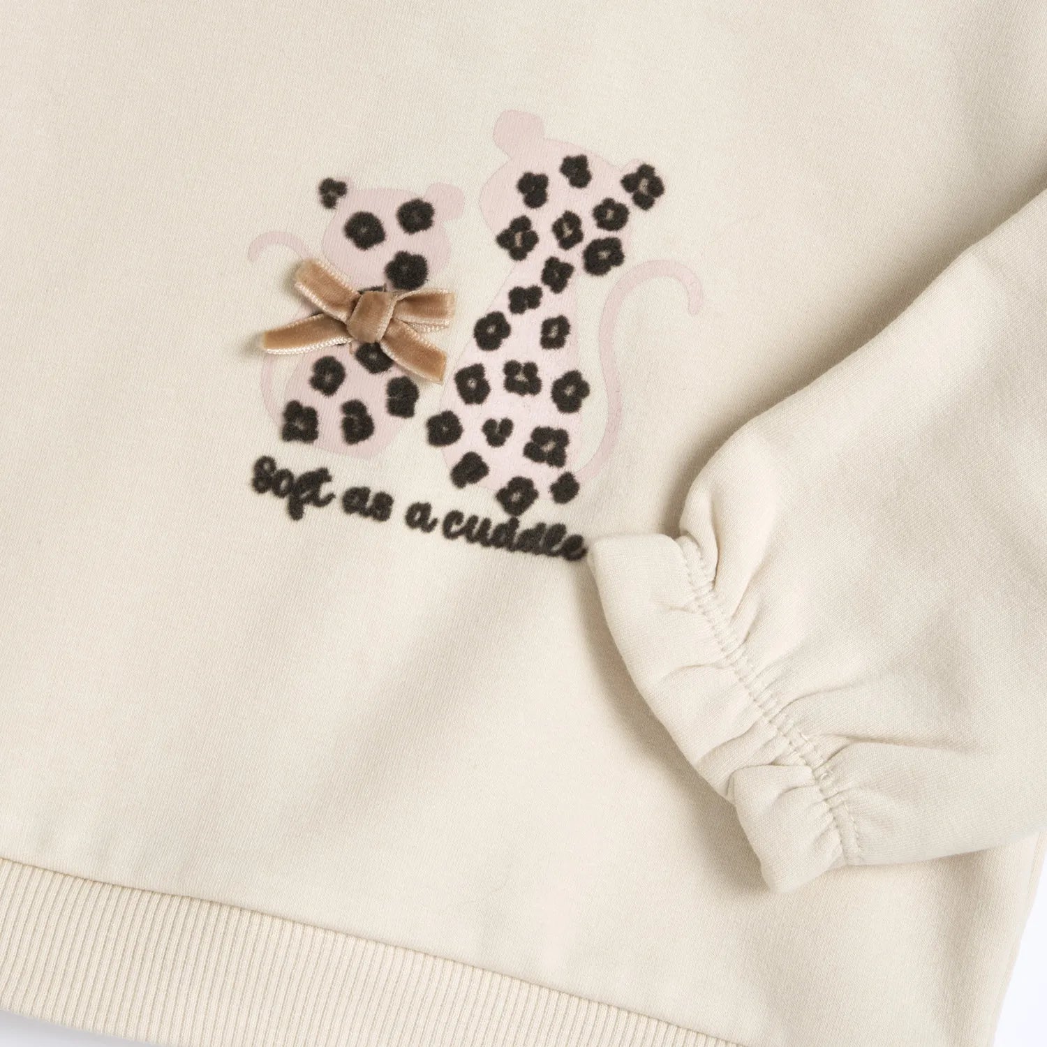 Girls Beige &amp; Grey Applique Sweatshirt with Leggings