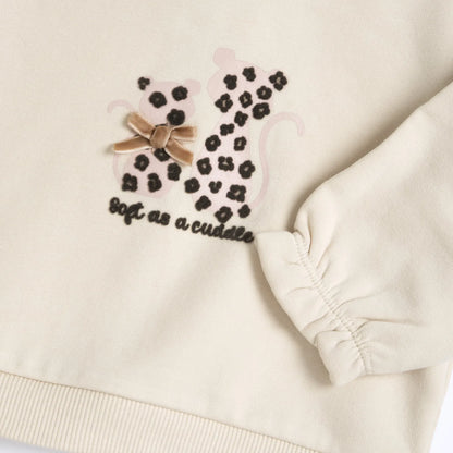 Girls Beige &amp; Grey Applique Sweatshirt with Leggings