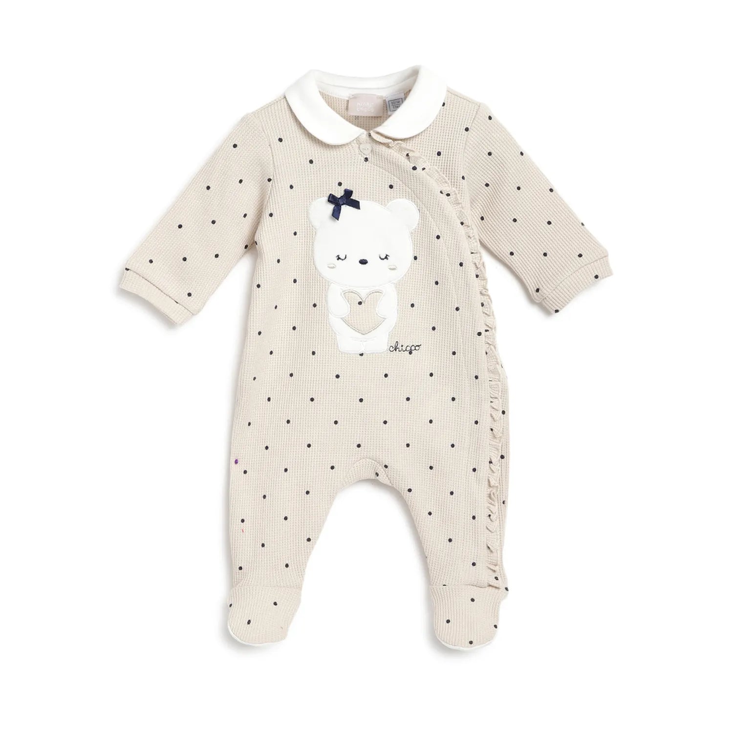 Girls Beige Applique Front Opening Babysuit