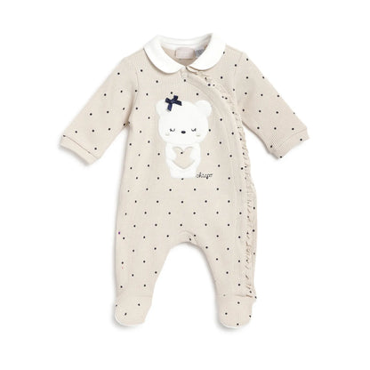 Girls Beige Applique Front Opening Babysuit
