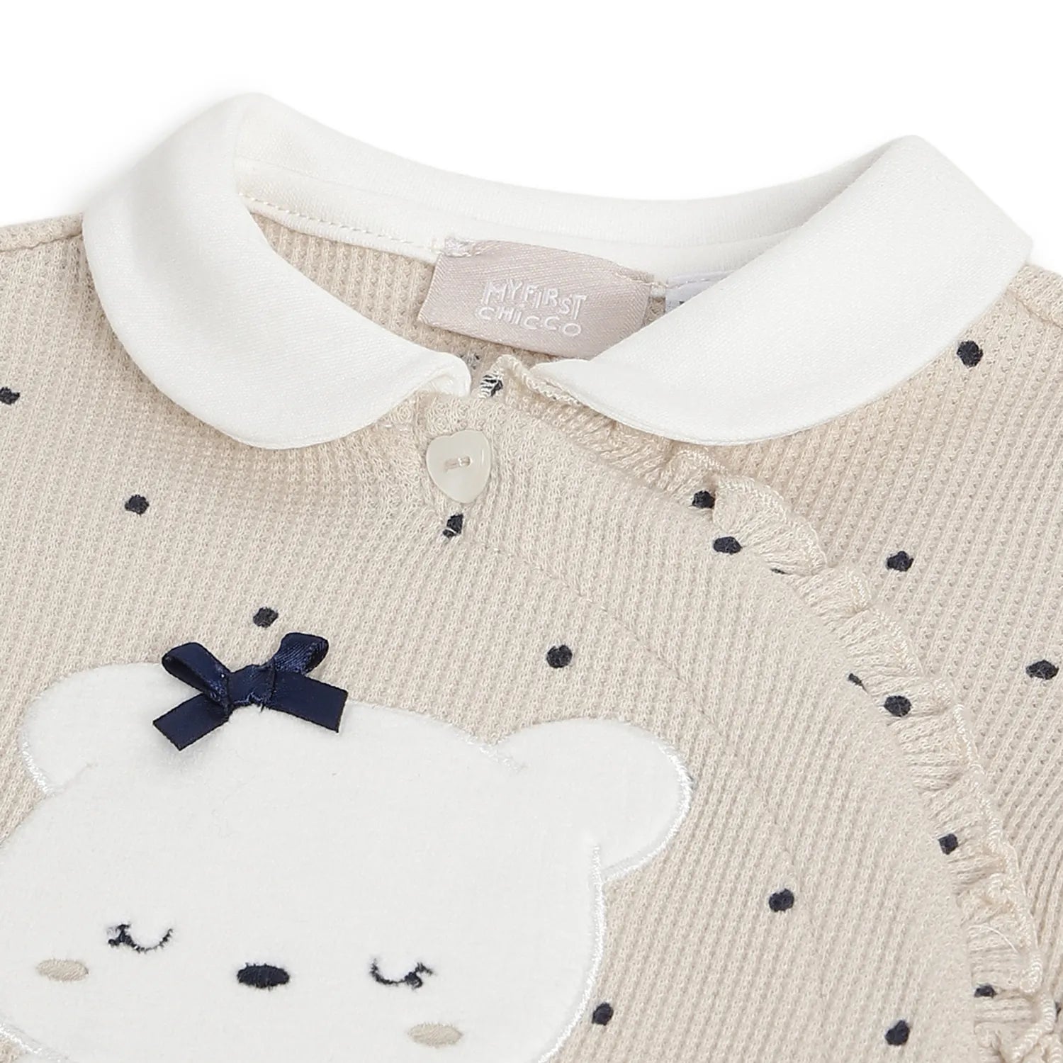 Girls Beige Applique Front Opening Babysuit