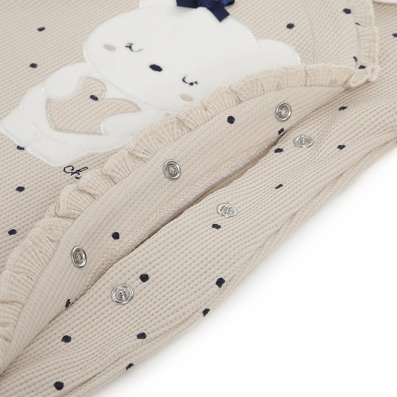 Girls Beige Applique Front Opening Babysuit