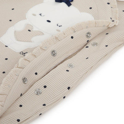 Girls Beige Applique Front Opening Babysuit