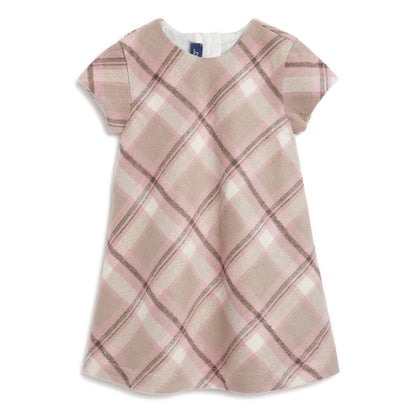 Girls Beige Checked A-Line Dress