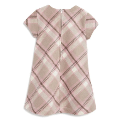 Girls Beige Checked A-Line Dress