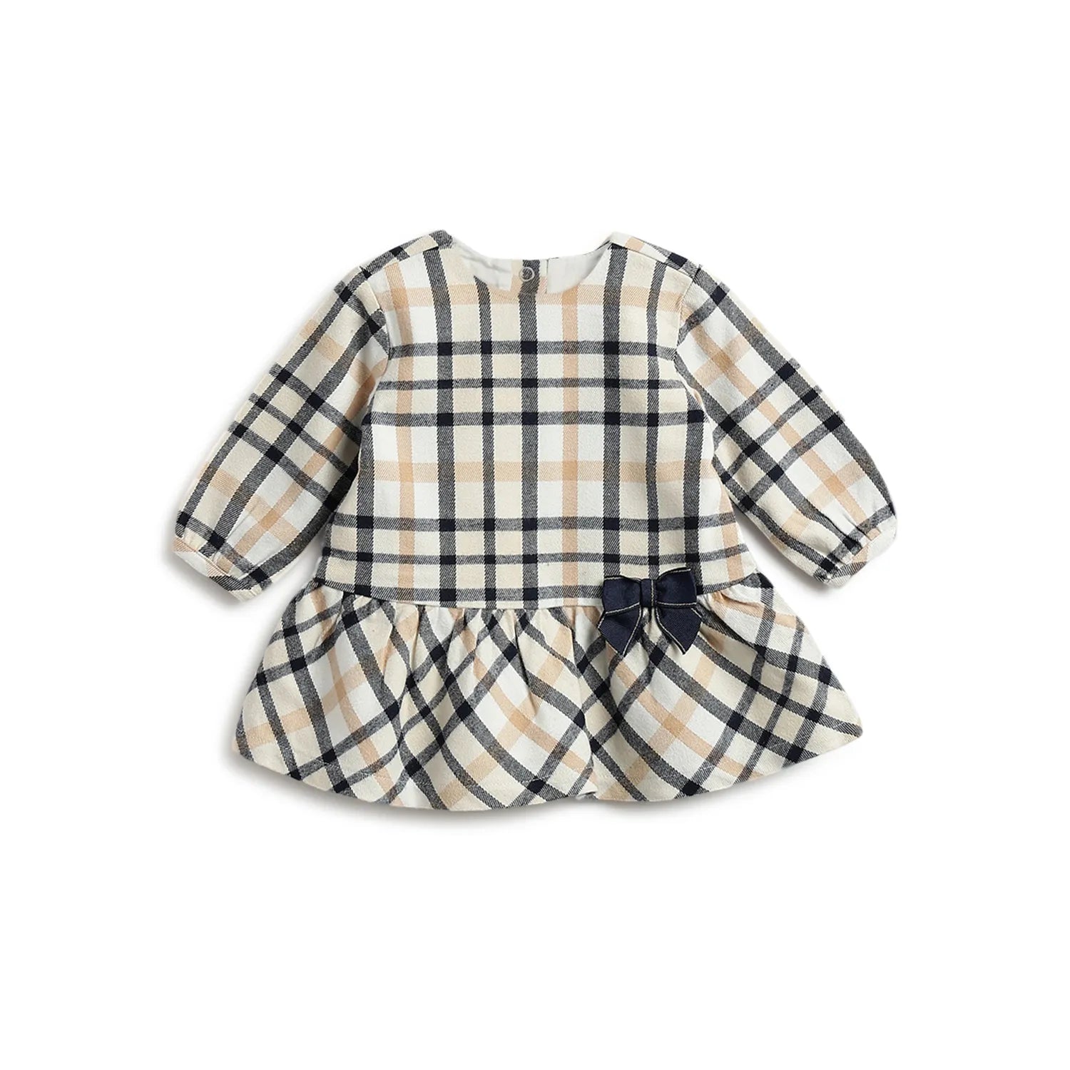 Girls Beige Checked Dress