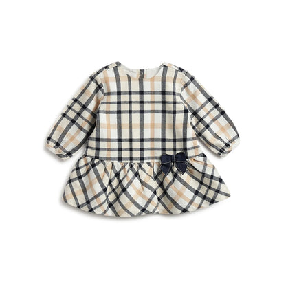 Girls Beige Checked Dress