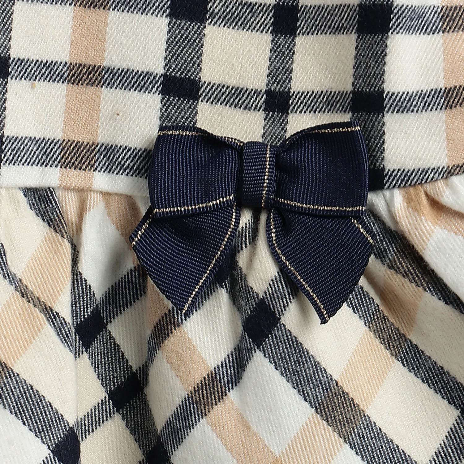 Girls Beige Checked Dress