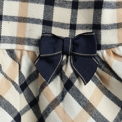 Girls Beige Checked Dress