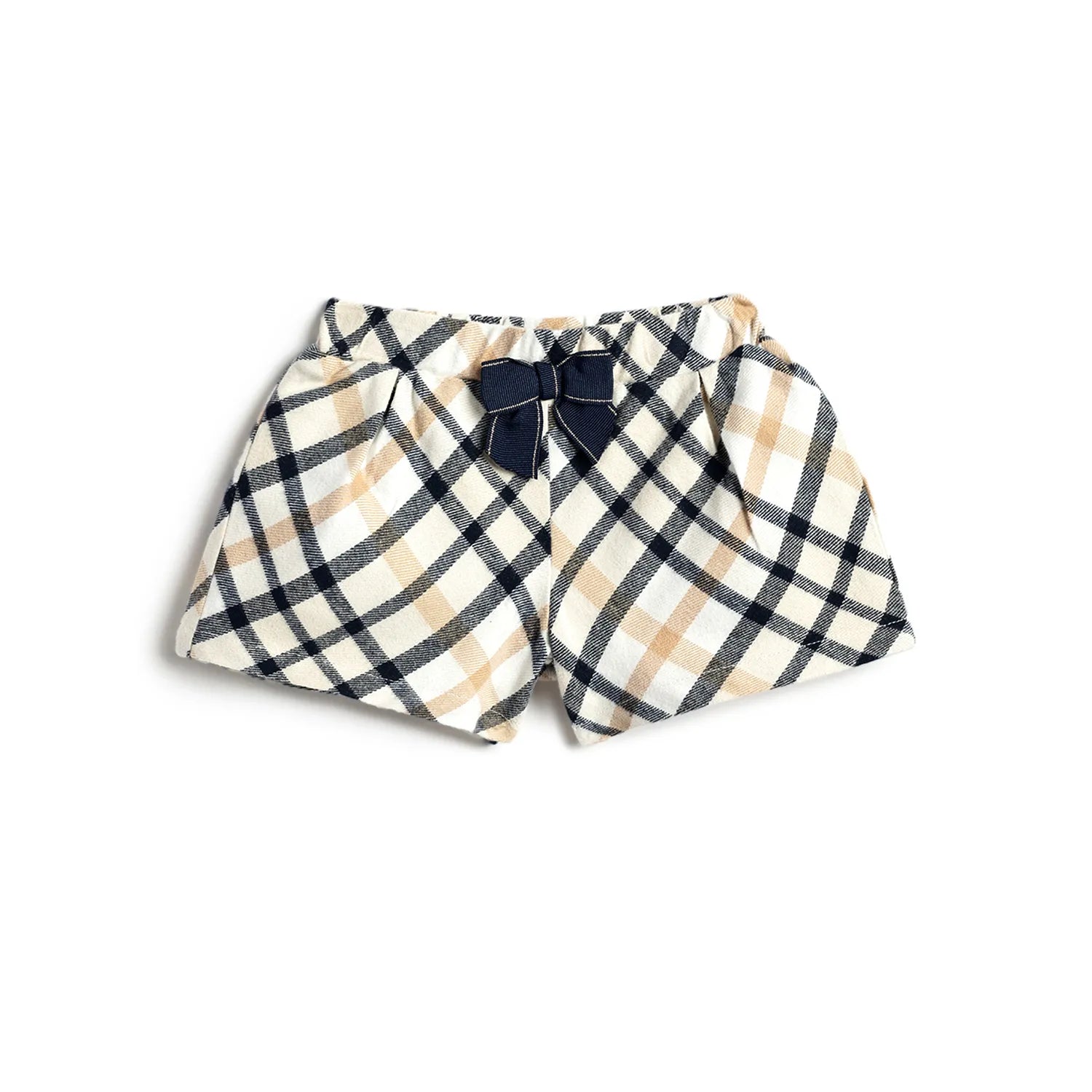Girls Beige Checked Shorts