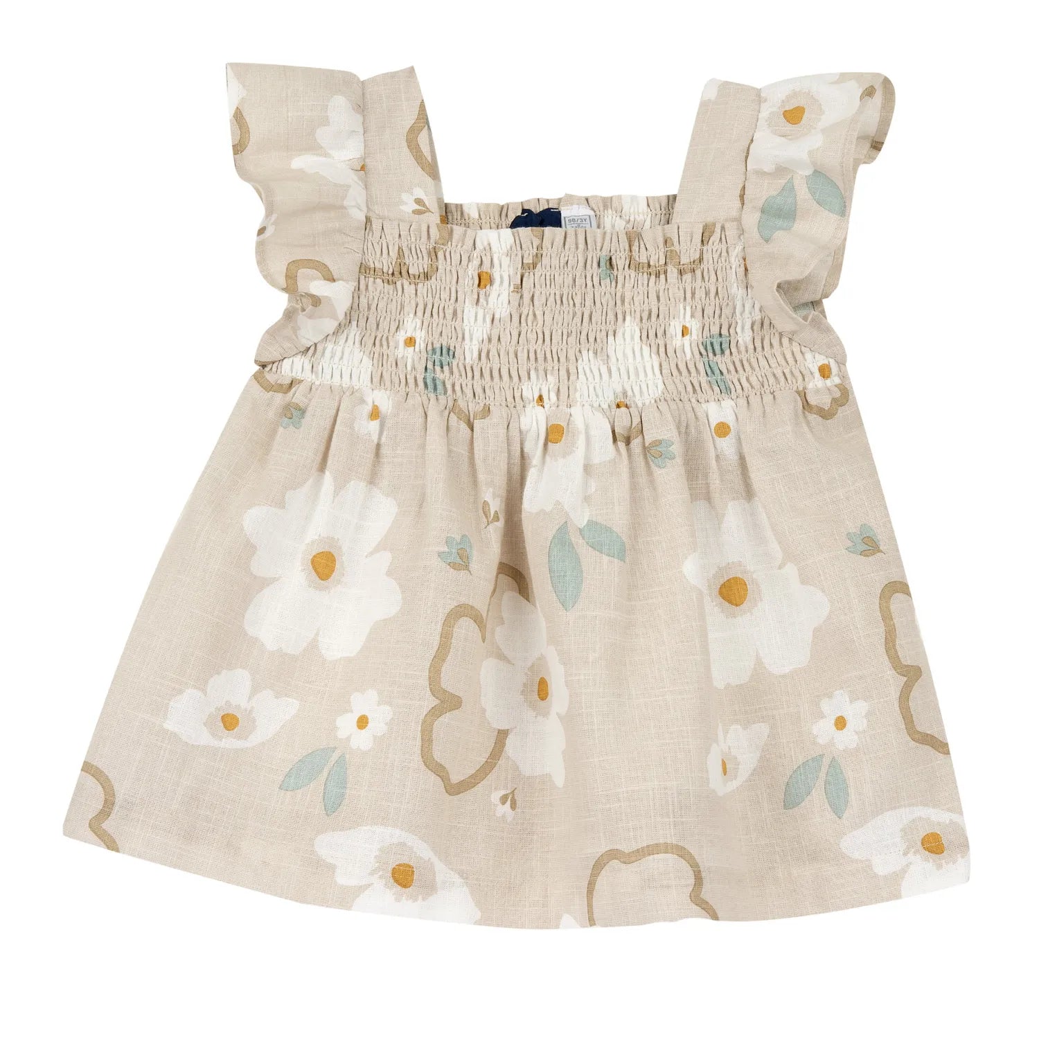 Girls Beige Floral Printed Dress
