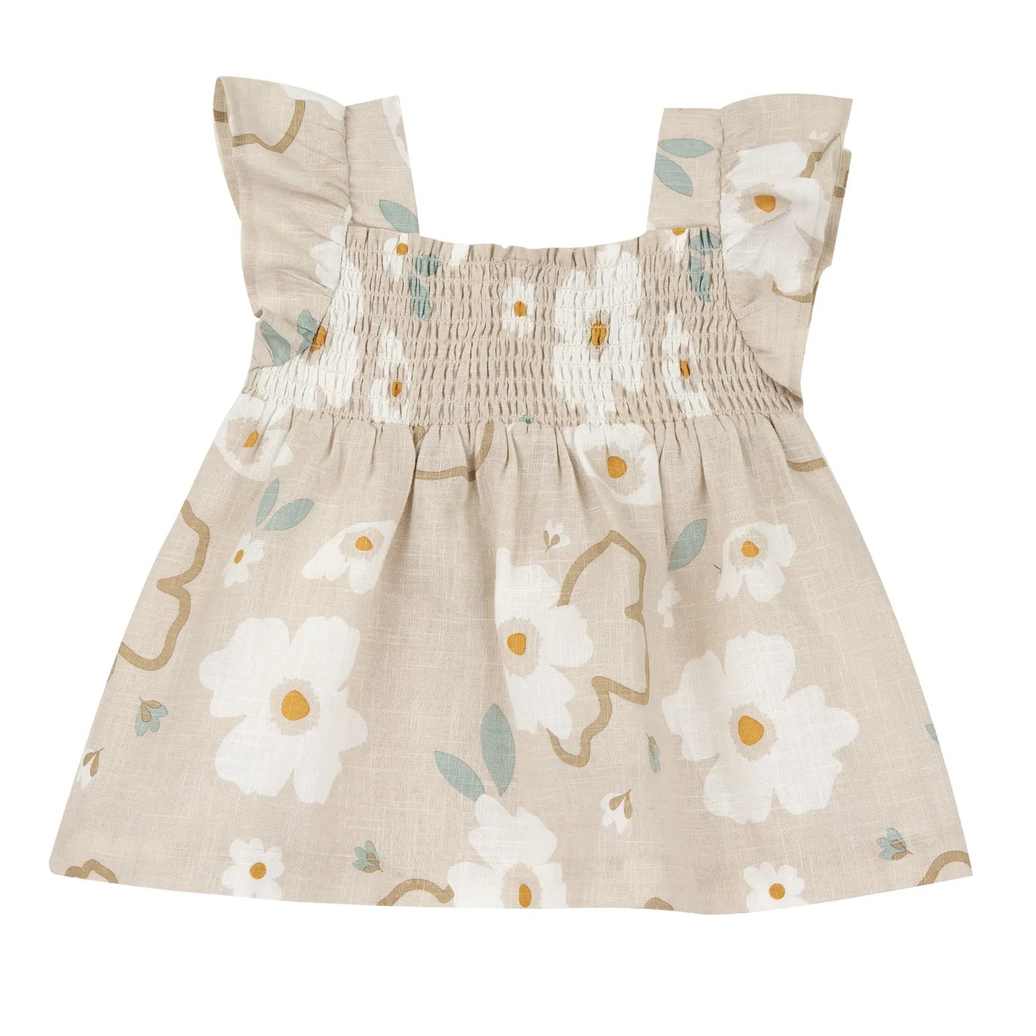 Girls Beige Floral Printed Dress