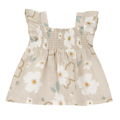 Girls Beige Floral Printed Dress