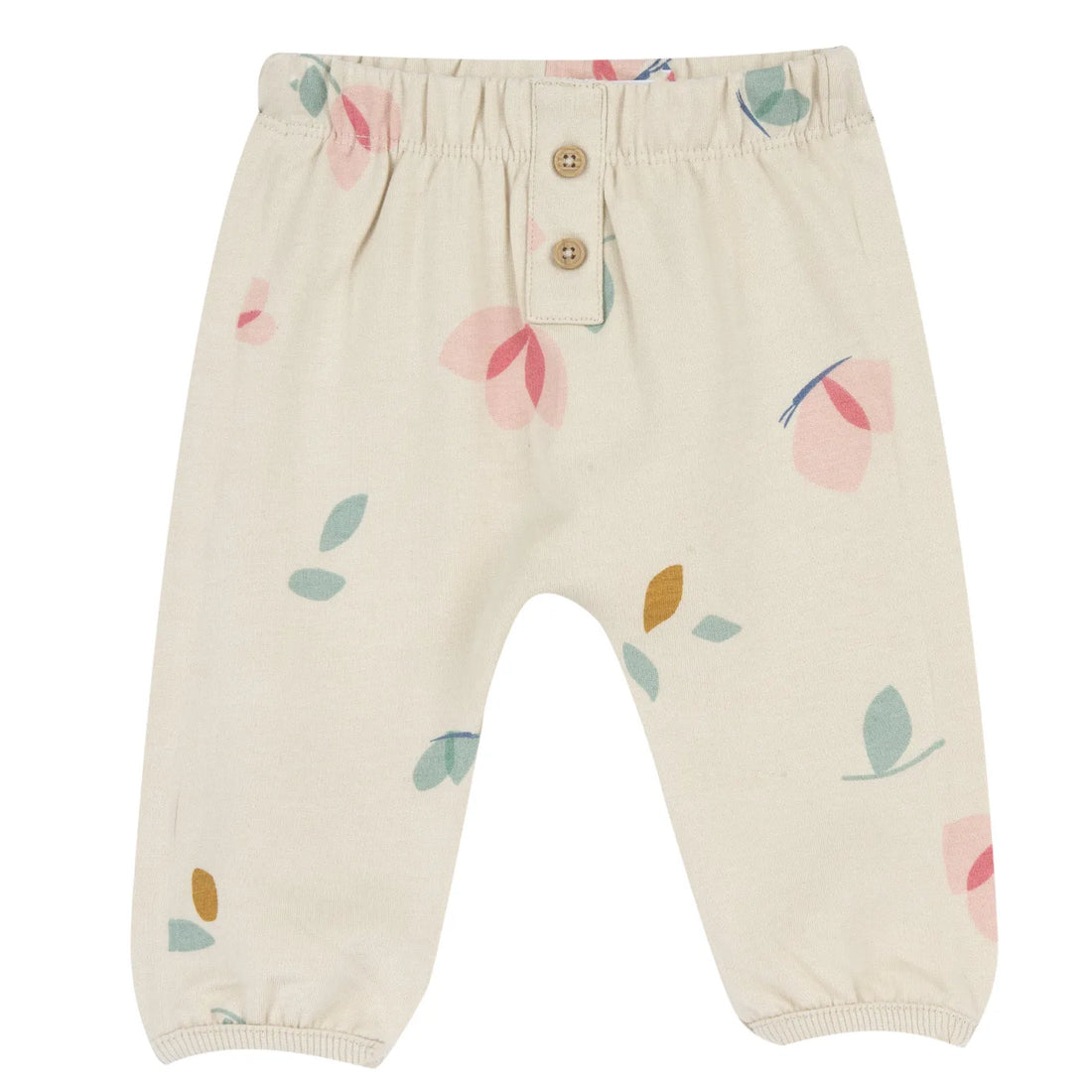 Girls Beige Floral Printed Joggers