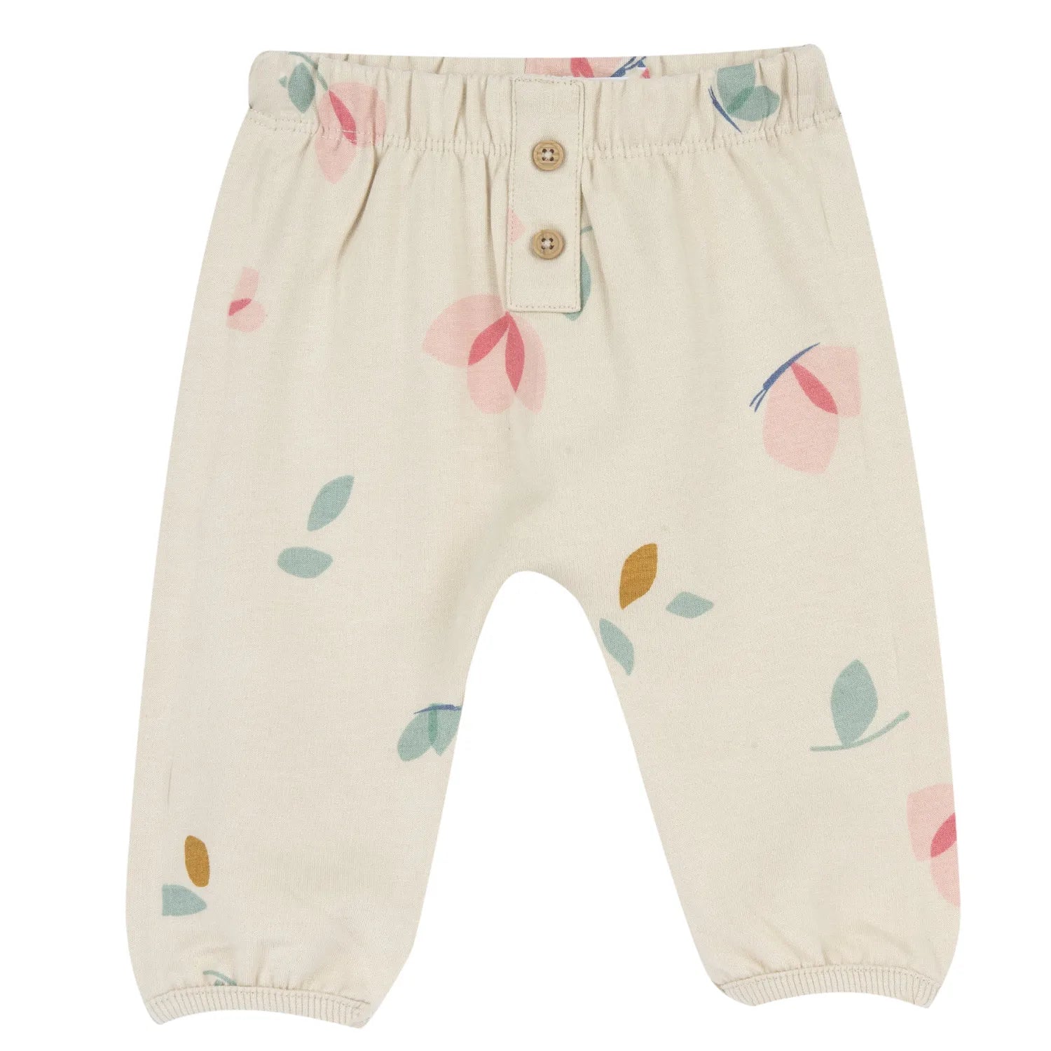 Girls Beige Floral Printed Joggers