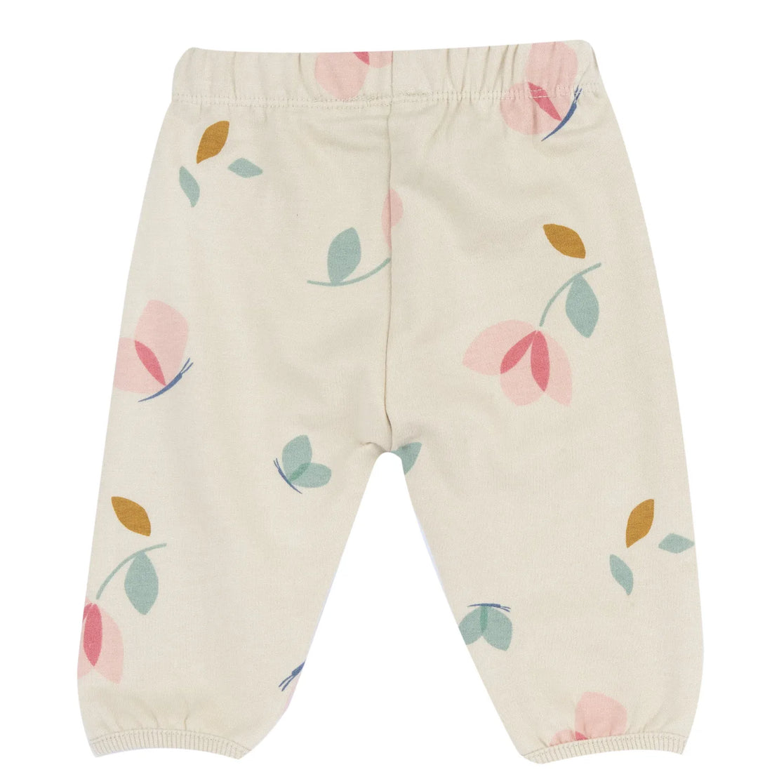 Girls Beige Floral Printed Joggers